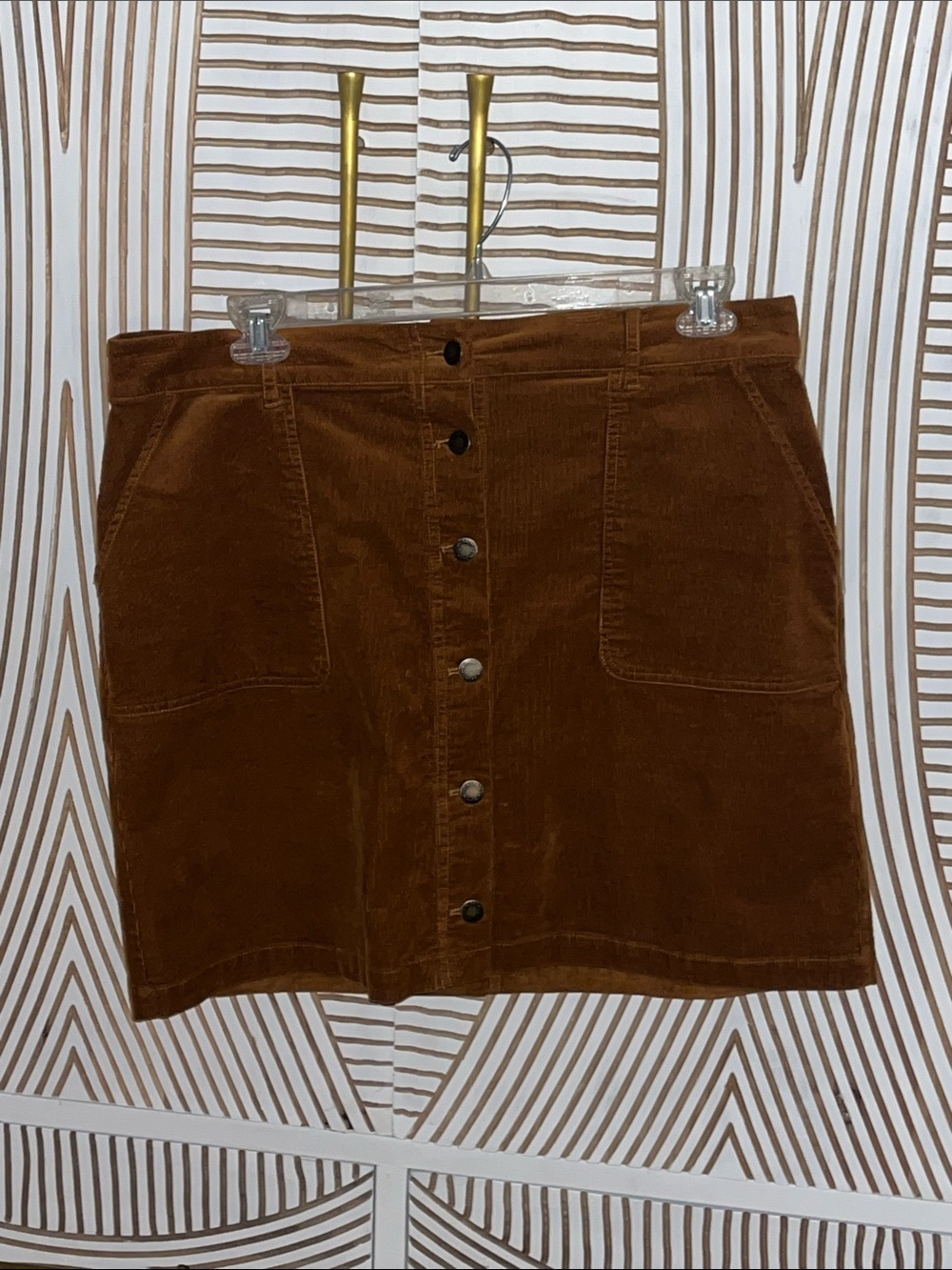 Button-Front Corduroy Mini Skirt in Dark Brown
